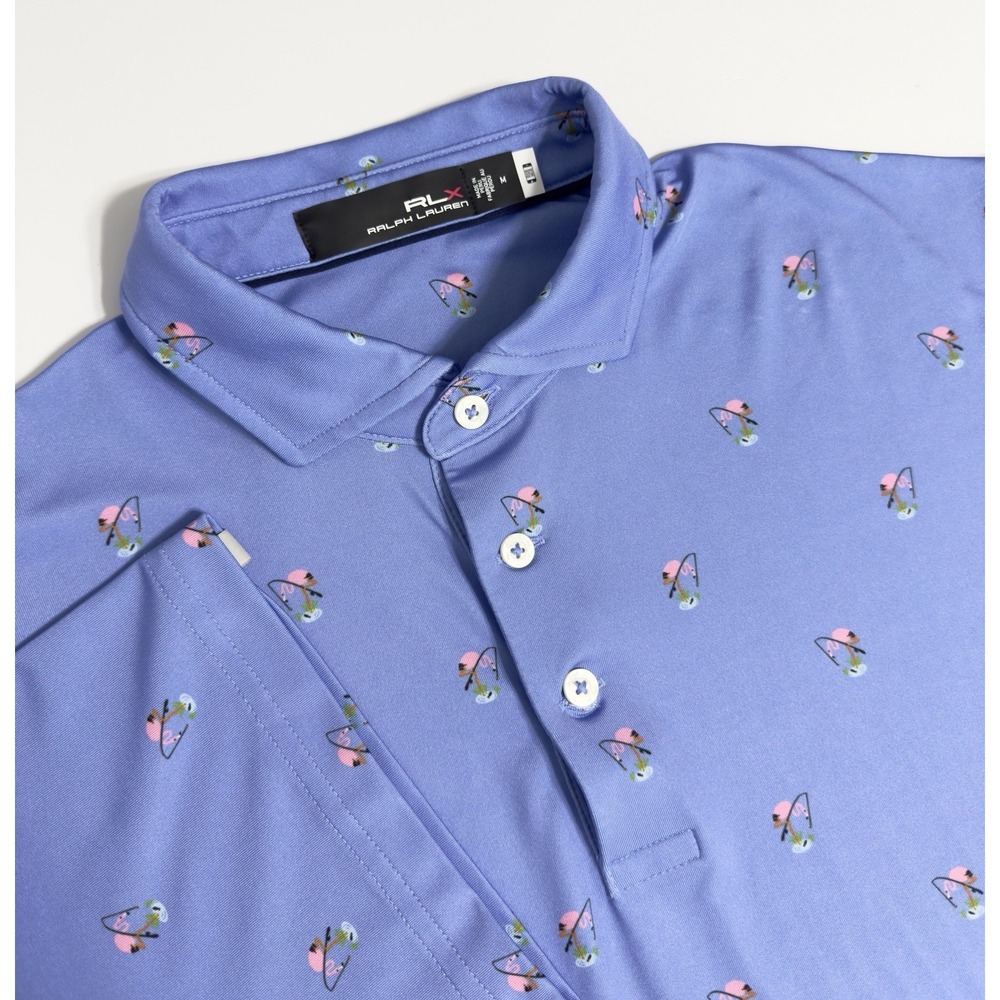 RLX Ralph Lauren Men's Performance Short Sleeve Polo Shirt M Flamingo Print Golf